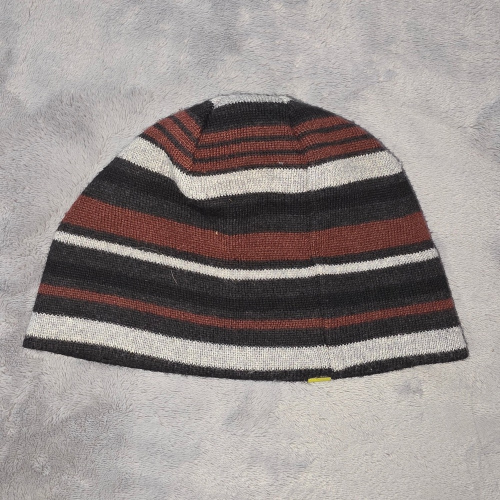 Smartwool Youth Beanie Striped Merino Wool Knit Winter Hat Black Brown Grey